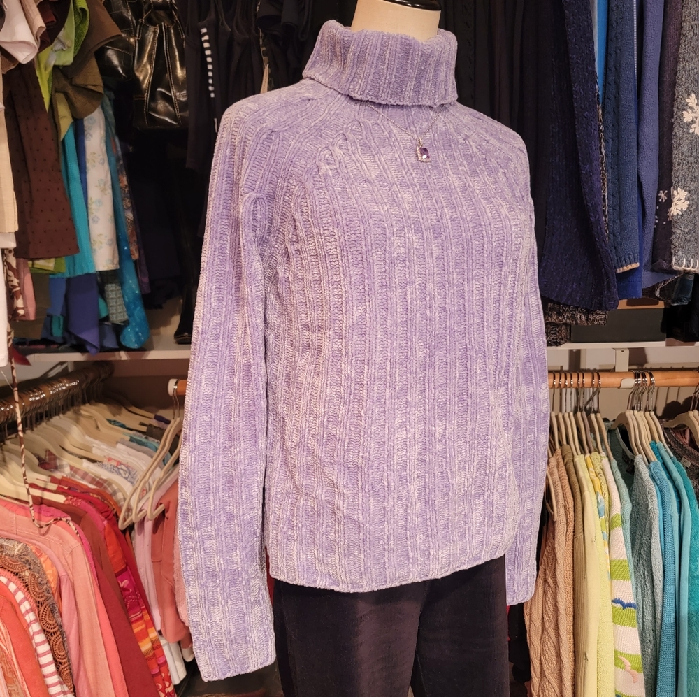 SO ♡ Absolutely Gorgeous Periwinkle SOFT Chenille Knit Turtle Neck Sweater L